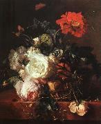 HUYSUM, Jan van Basket of Flowers sf oil painting on canvas